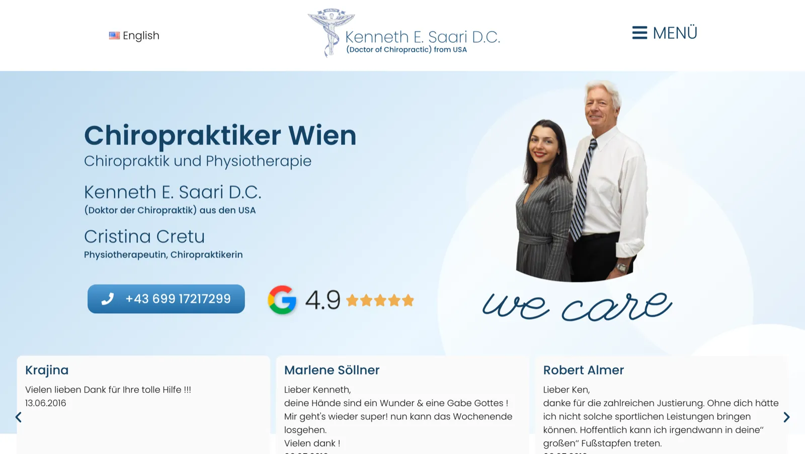 Startseite der Website von Kenneth E. Saari D.C.
