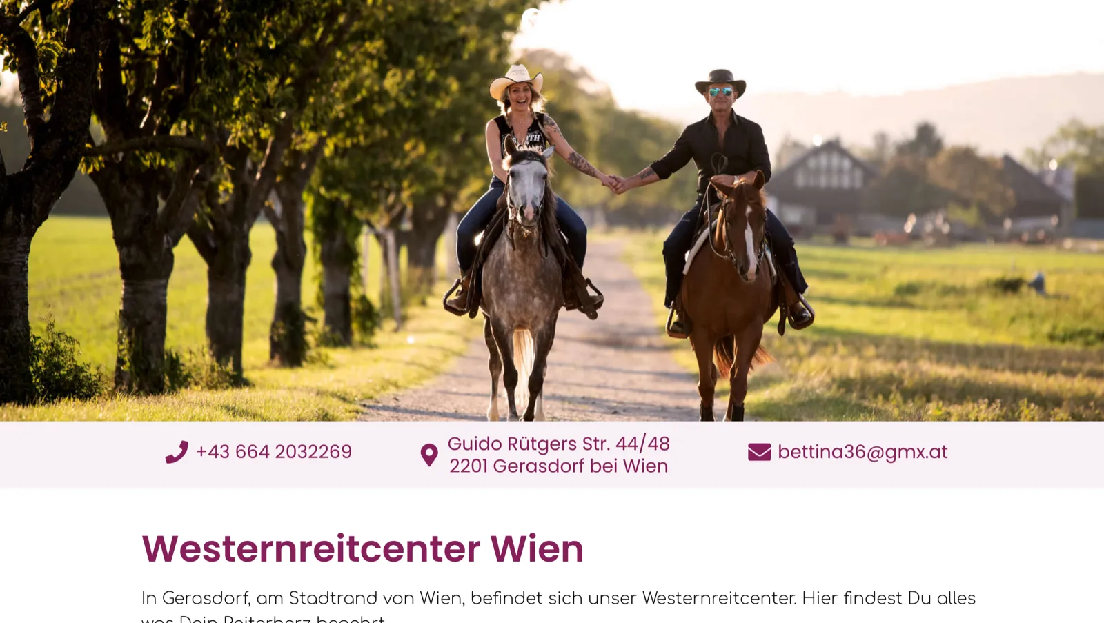 Startseite der Website von Westernreitcenter Wien
