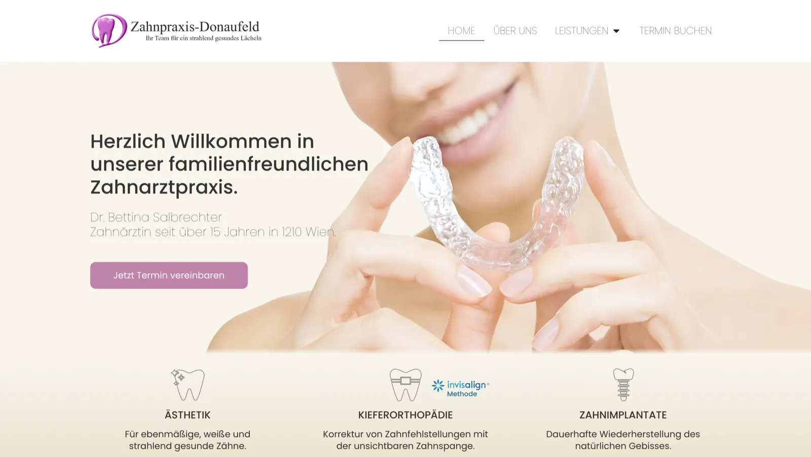 Startseite der Website von Zahnpraxis Donaufeld